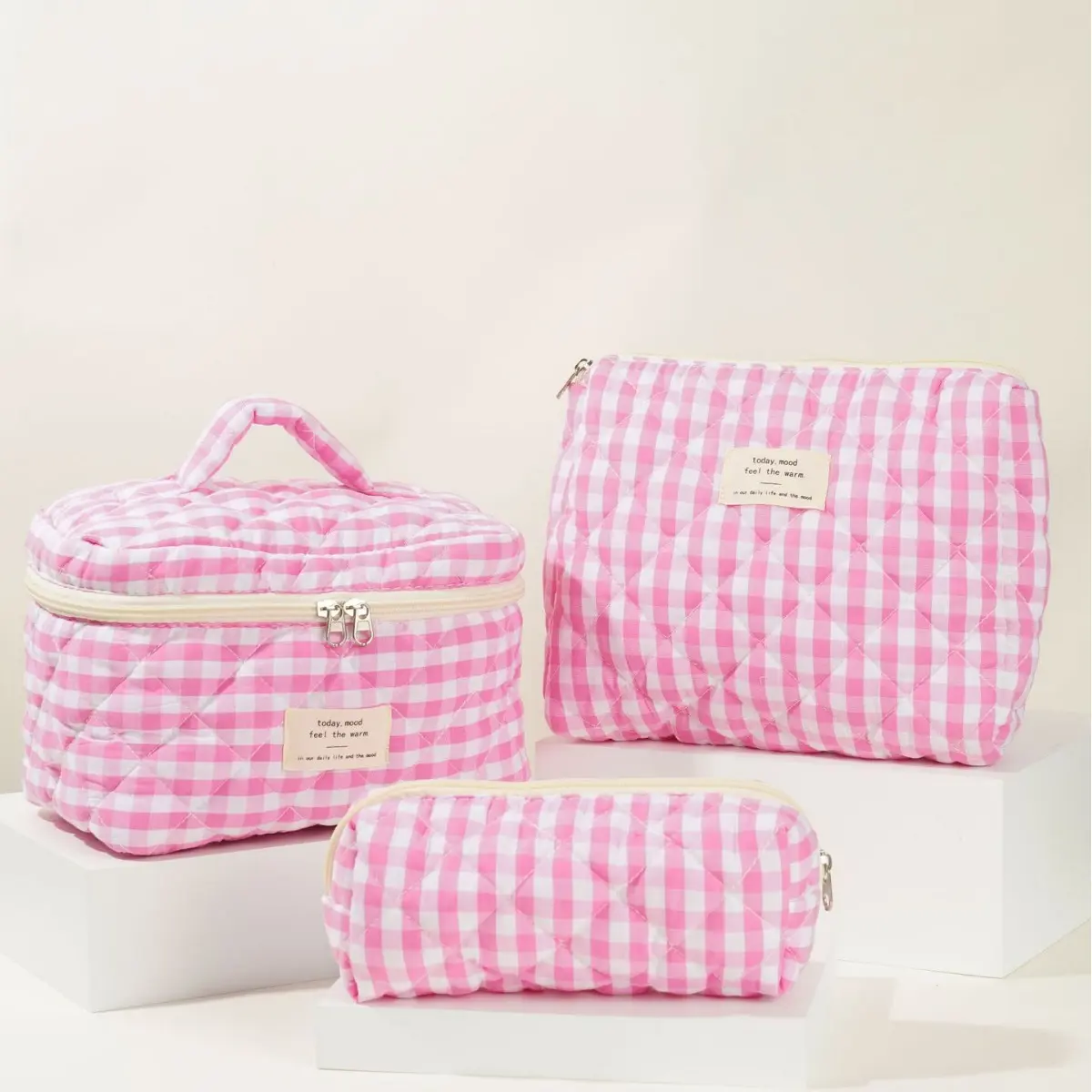 Fashion Color Plaid Women Makeup Bag Cotton Tote Portable Female Cosmetic Storage Handbag Travel Organizer Zipper Make Up Bag