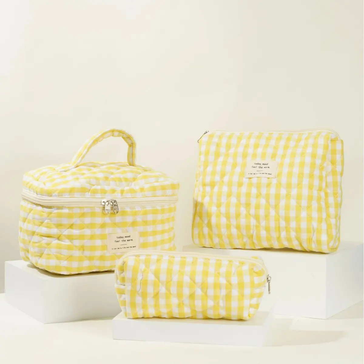 Fashion Color Plaid Women Makeup Bag Cotton Tote Portable Female Cosmetic Storage Handbag Travel Organizer Zipper Make Up Bag