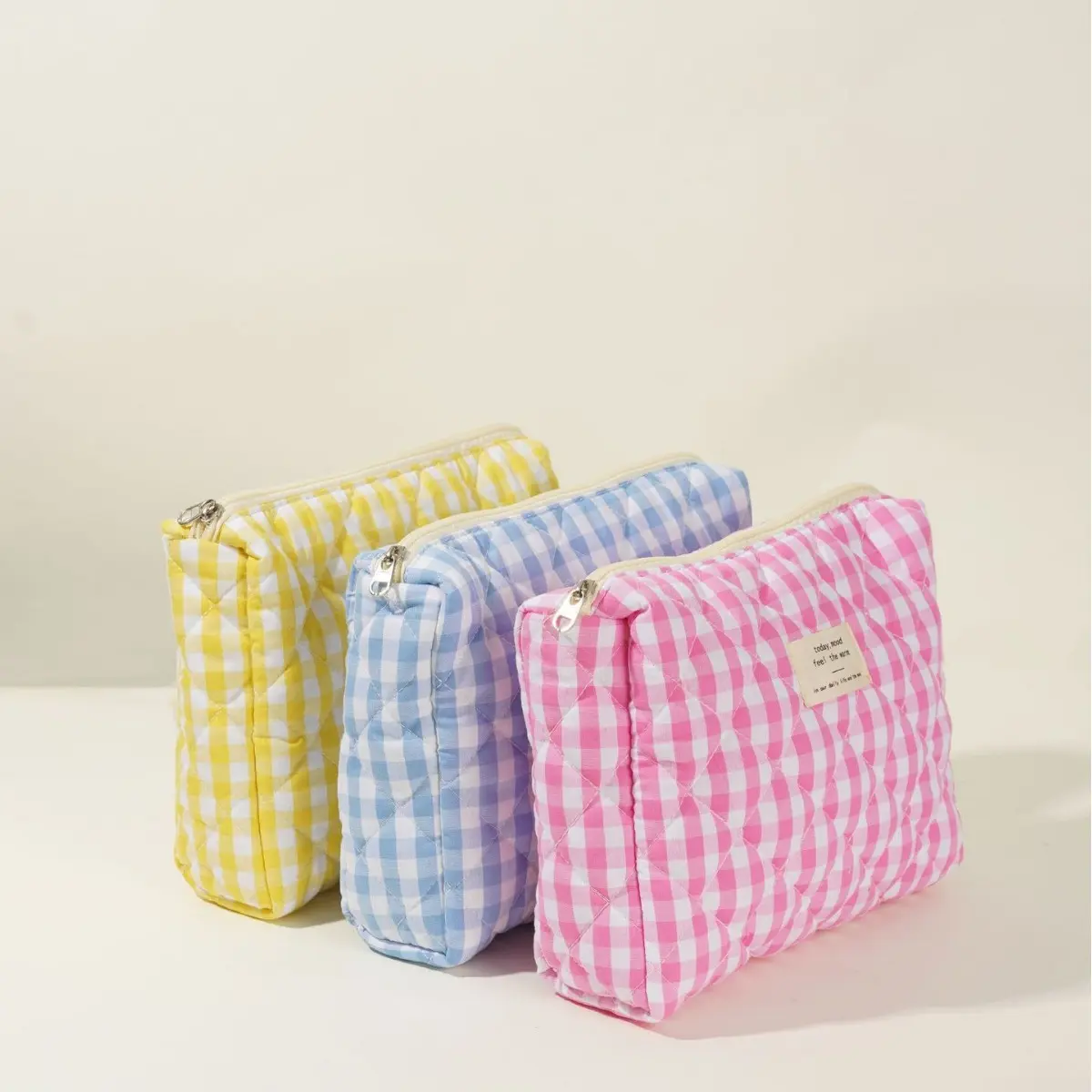 Fashion Color Plaid Women Makeup Bag Cotton Tote Portable Female Cosmetic Storage Handbag Travel Organizer Zipper Make Up Bag