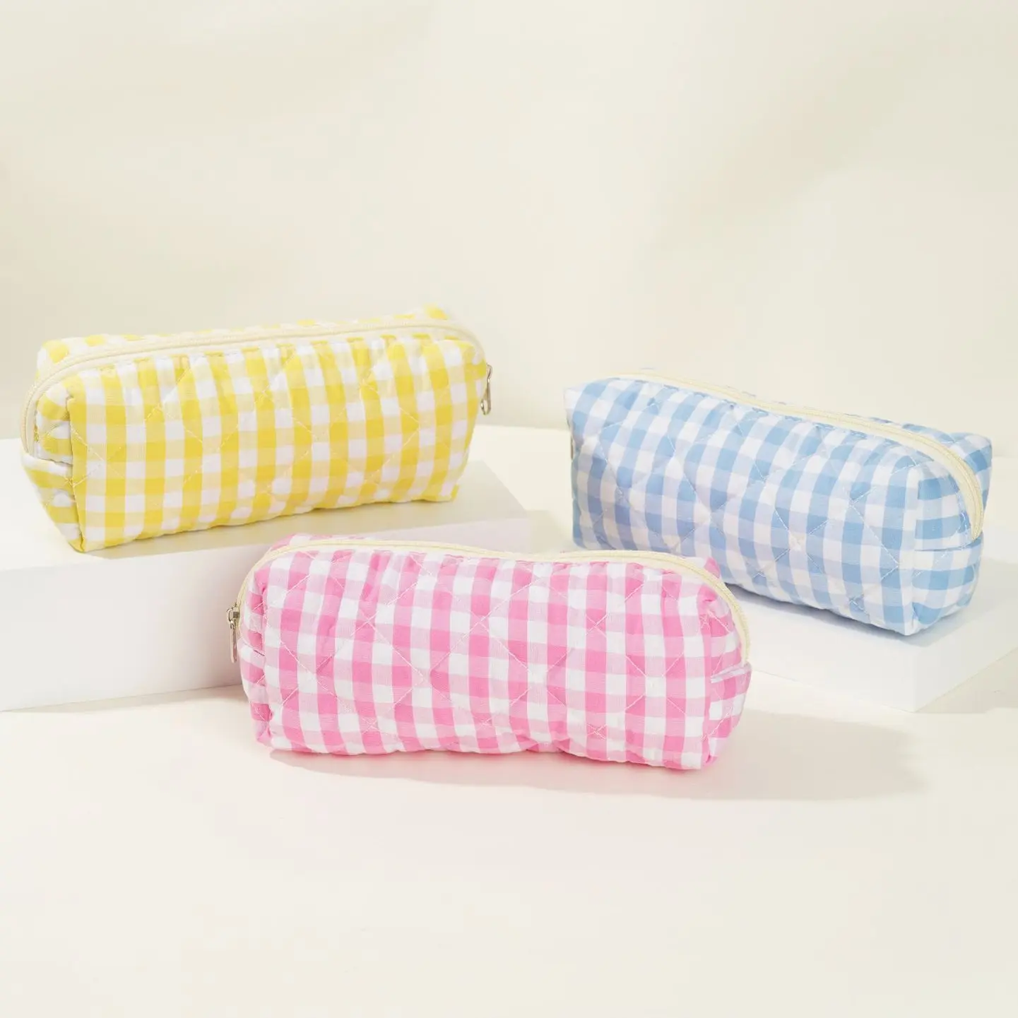 Fashion Color Plaid Women Makeup Bag Cotton Tote Portable Female Cosmetic Storage Handbag Travel Organizer Zipper Make Up Bag