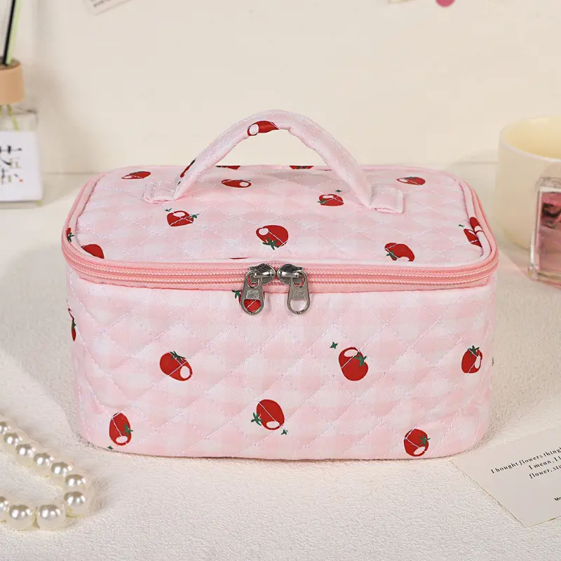 Cartoon Bear Makeup Bag Handbag Large Capacity Cotton Fabric Wash Bag Travel Cosmetic Organizer Portable Makeup Storage Bag