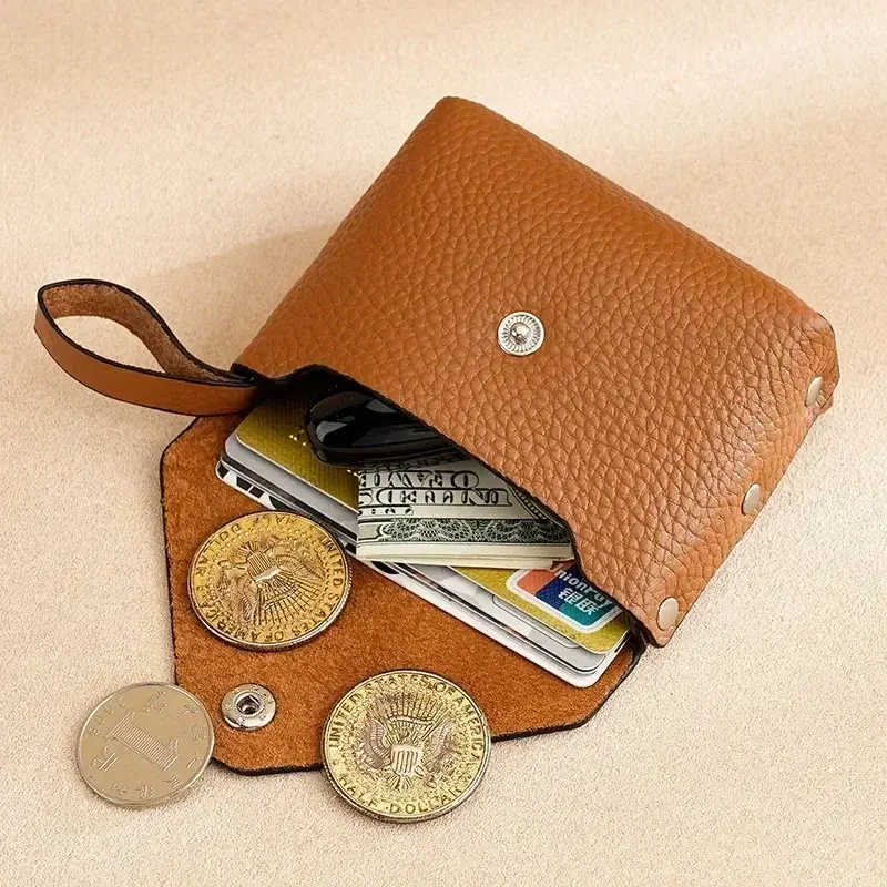 Vintage Genuine Leather Coin Purse Women Men Wallet Card Holder Bag Retro Cowhide Small Money Purse Key Earphone Bag Pouch