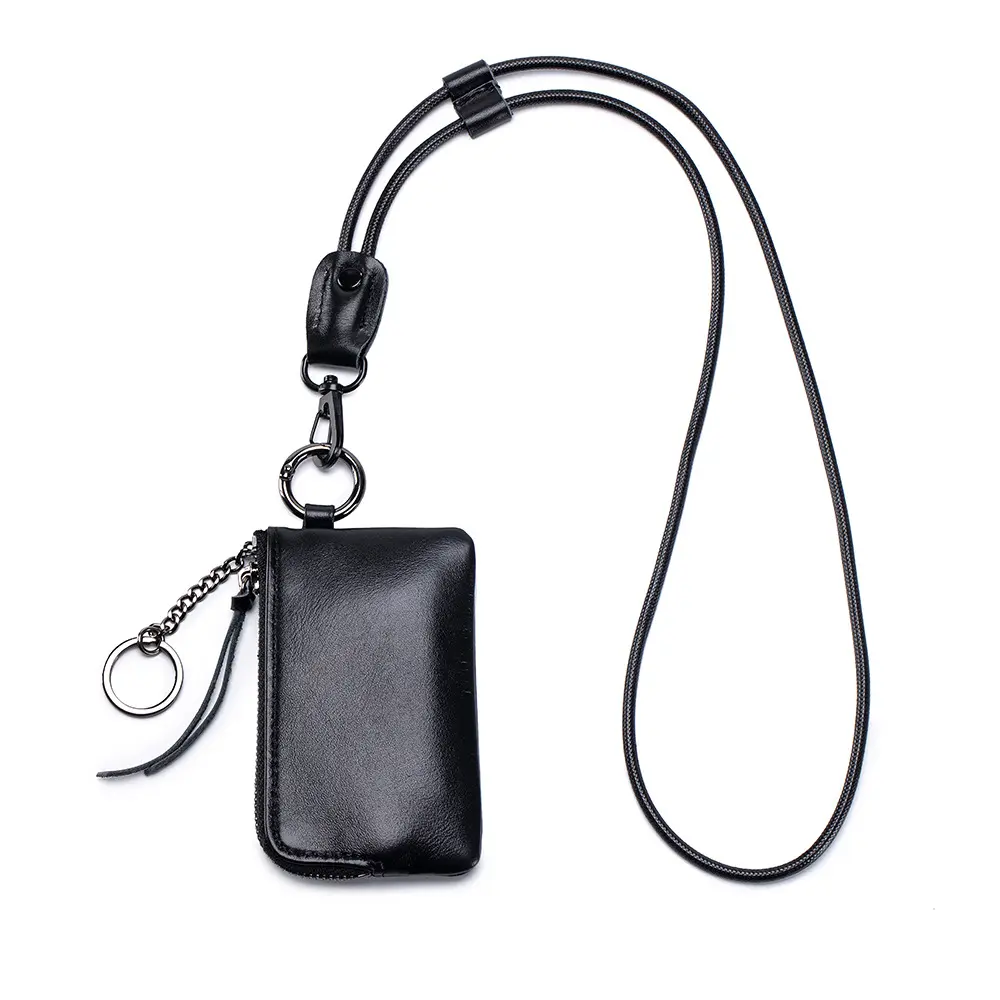 Top Layer Cowhide Coin Purse with Keychain Soft Leather Mini Wallet Portable Storage Bag