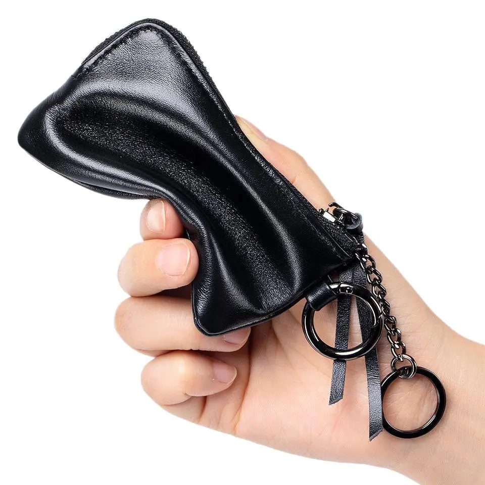 Top Layer Cowhide Coin Purse with Keychain Soft Leather Mini Wallet Portable Storage Bag