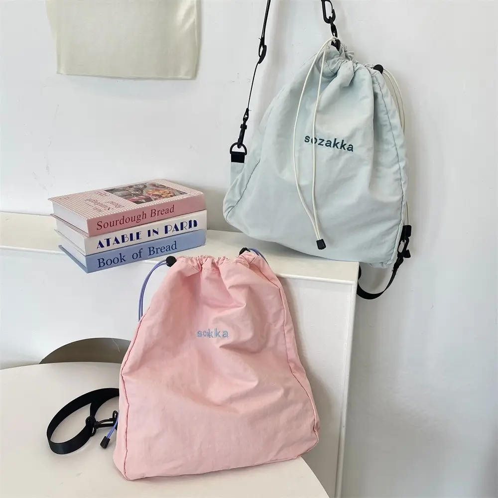 Fashion School Bag Double Shoulder Drawstring Backpack Drawstring Pocket Portable Casual Backpack Women Men Travel Backpack