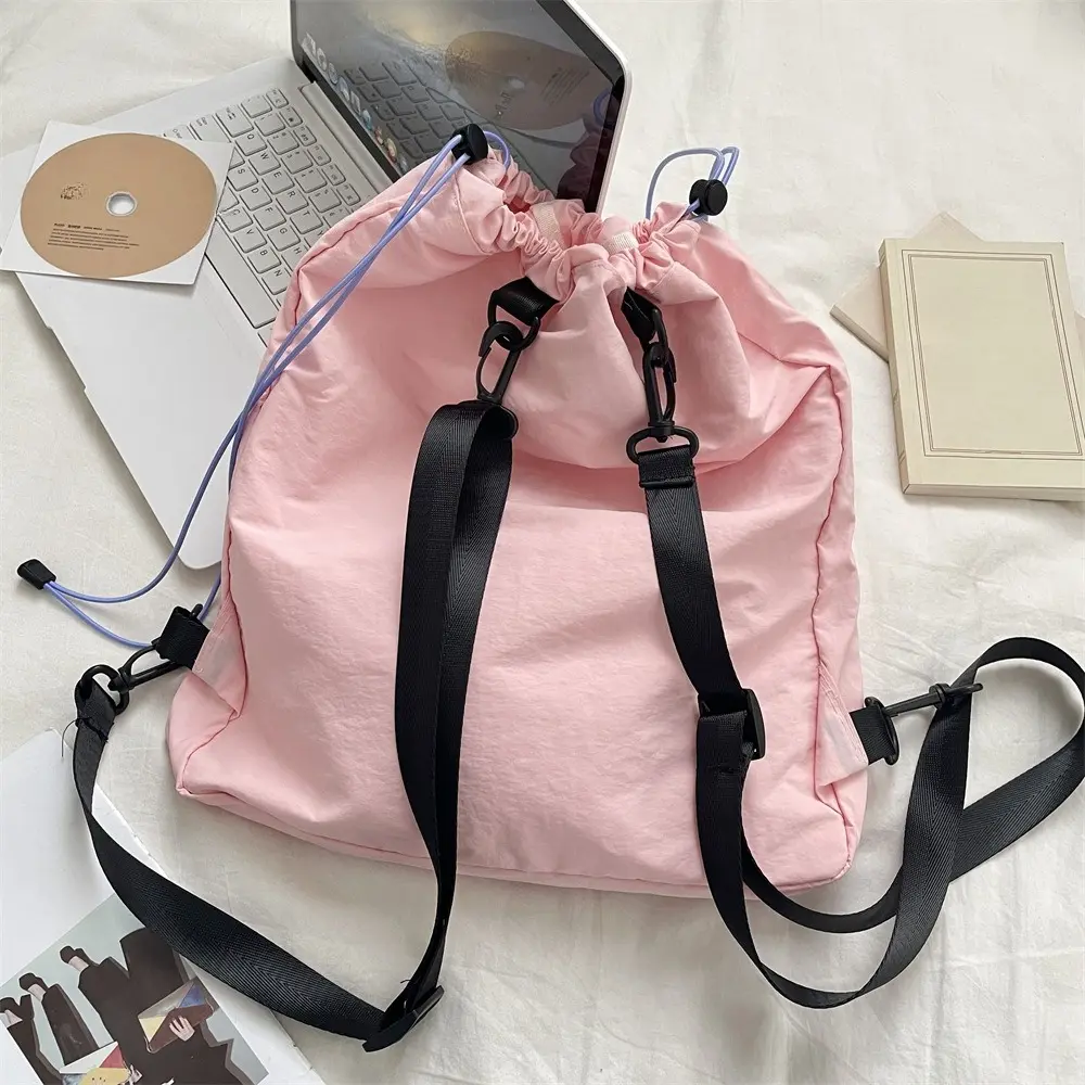 Fashion School Bag Double Shoulder Drawstring Backpack Drawstring Pocket Portable Casual Backpack Women Men Travel Backpack