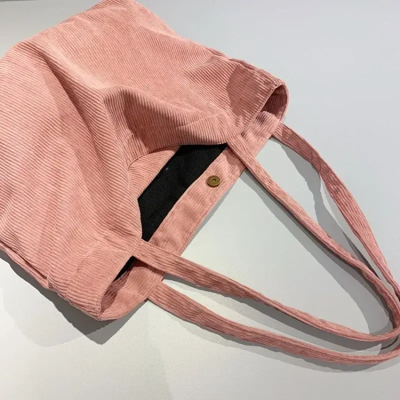 Fashion Corduroy Striped Handbag Simple Style Corduroy Shoulder Bag Shopping Bag Solid Color Large Capacity Women's Tote Bag