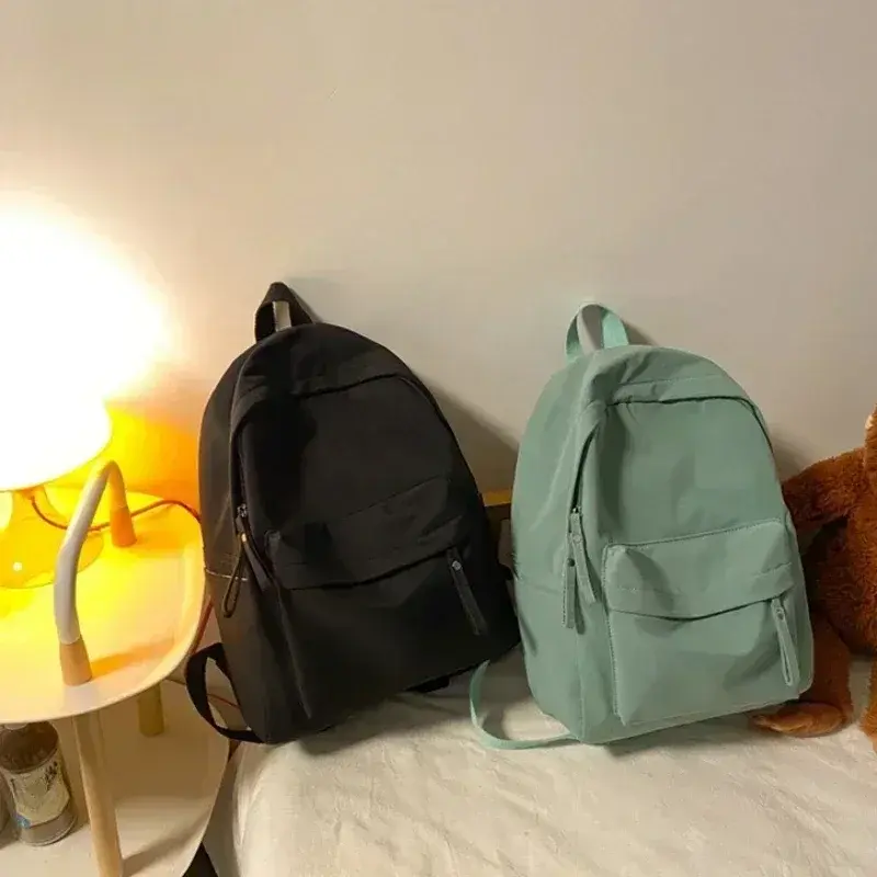 Waterproof Nylon Backpack for Women Simple Solid Color Bookbag Travel Backpack for Student Girls School Bag Female Shoulder Bags