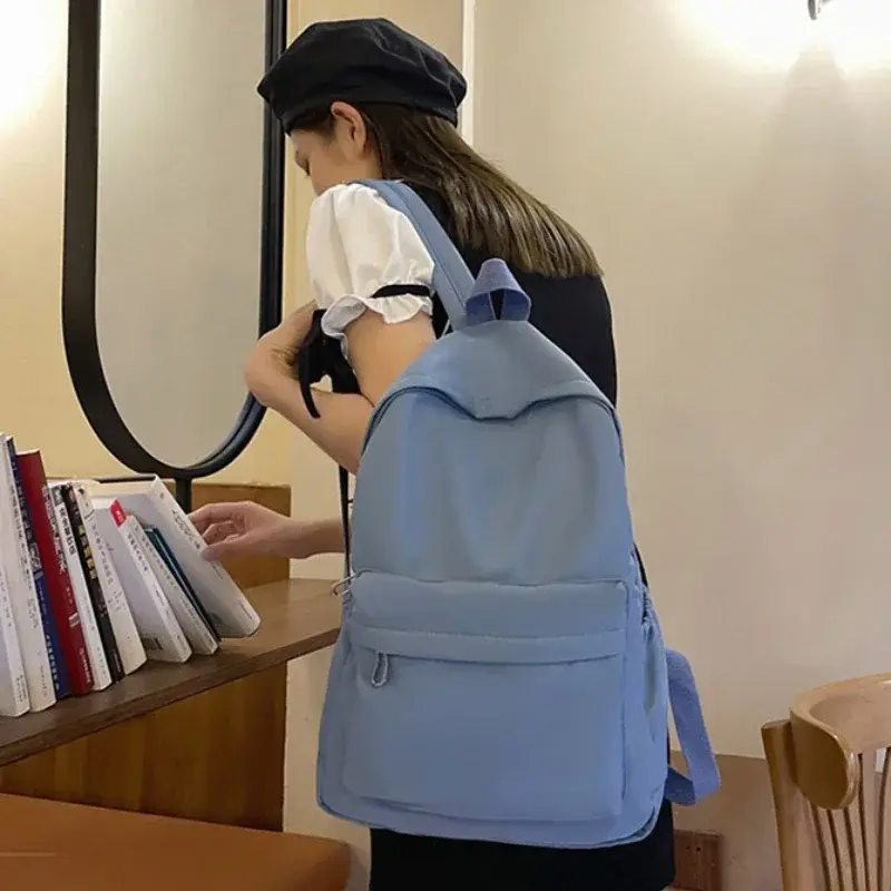 Women Schoolbag Waterproof Large Capacity School Backpack Simple Zipper Solid Color Girl Casual School Bag Student Backpack