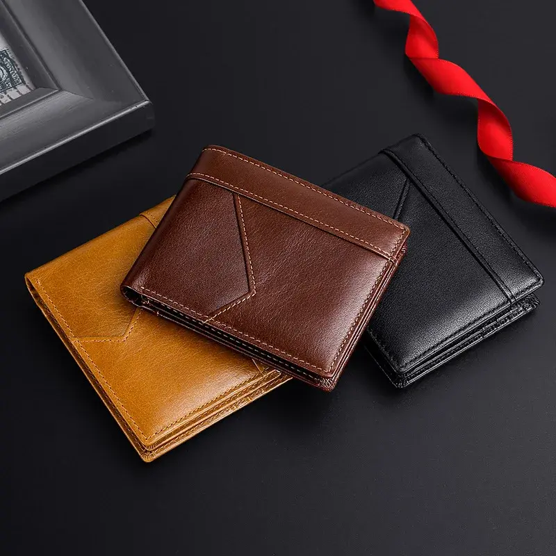 100% Genuine Leather Men Wallets Card Holder Cowhide Wallets for Man Short Black Wallet