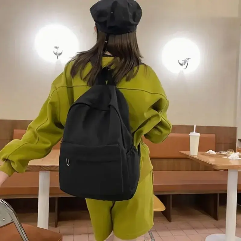 Women Schoolbag Waterproof Large Capacity School Backpack Simple Zipper Solid Color Girl Casual School Bag Student Backpack