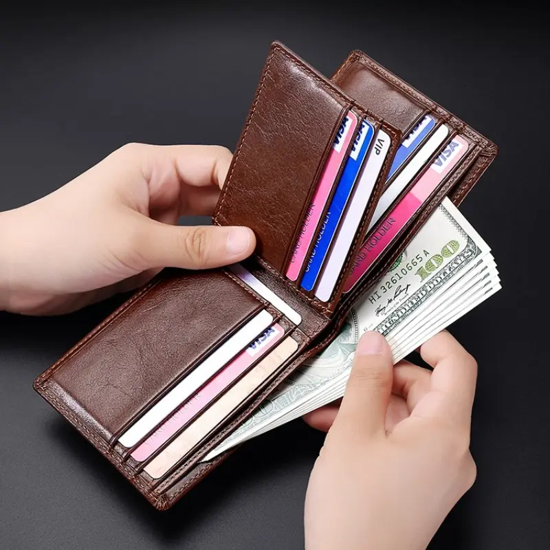 100% Genuine Leather Men Wallets Card Holder Cowhide Wallets for Man Short Black Wallet