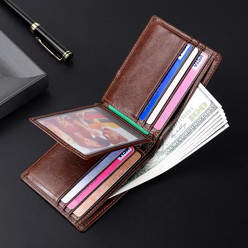 100% Genuine Leather Men Wallets Card Holder Cowhide Wallets for Man Short Black Wallet