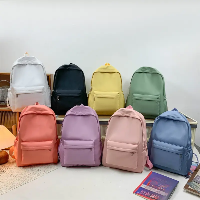 Women Schoolbag Waterproof Large Capacity School Backpack Simple Zipper Solid Color Girl Casual School Bag Student Backpack