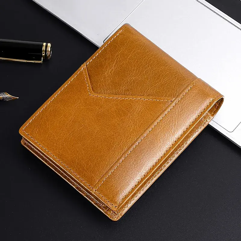 100% Genuine Leather Men Wallets Card Holder Cowhide Wallets for Man Short Black Wallet