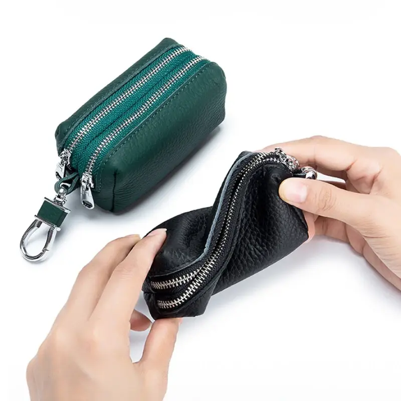 Large Capacity Key Bag Double Layer Soft High Quality Genuine Leather Male and Female Multi-function Card Bag Wallet Key Bag