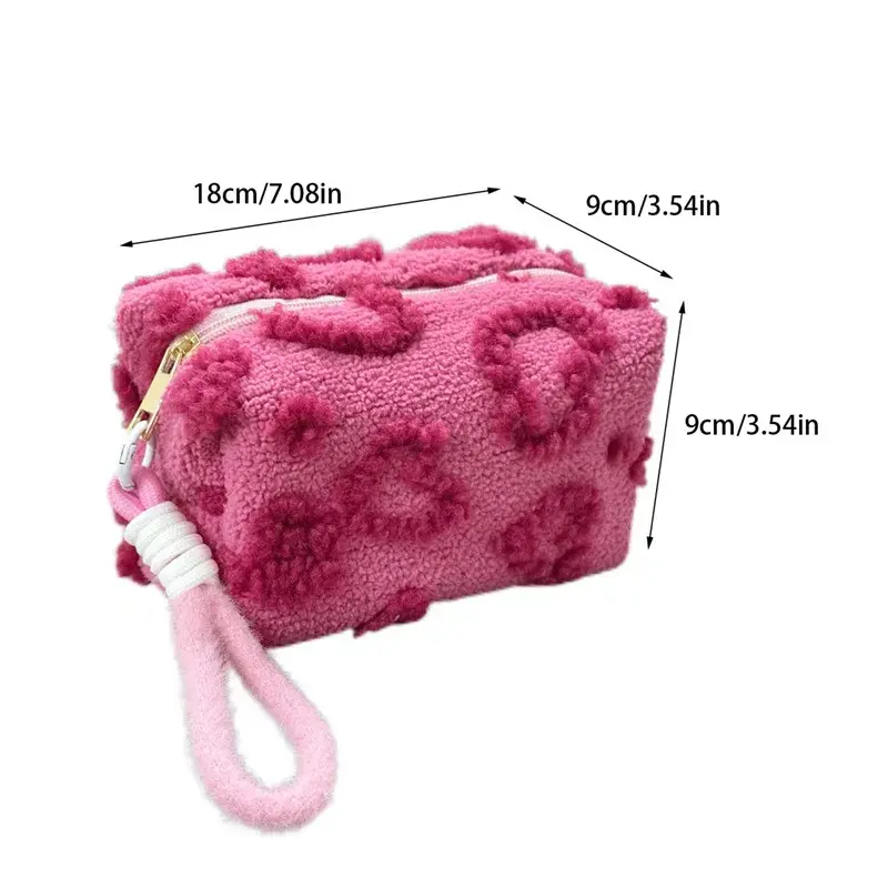 Korean Plush Makeup Bag Cute Large Capacity Travel Organizer New Pink Red Color Heart Cosmetic Bags for Women