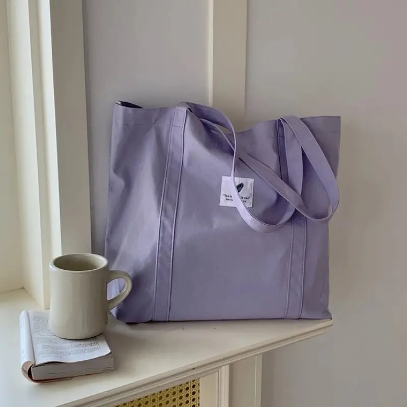 Fashion Women's Soft Cloth Shoulder Bag Solid Color Student Canvas Tote Bags Casual Style Big Handbags Shopping Bag for Women