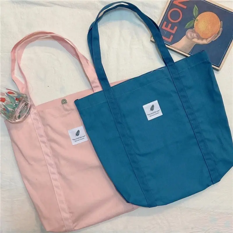 Fashion Women's Soft Cloth Shoulder Bag Solid Color Student Canvas Tote Bags Casual Style Big Handbags Shopping Bag for Women