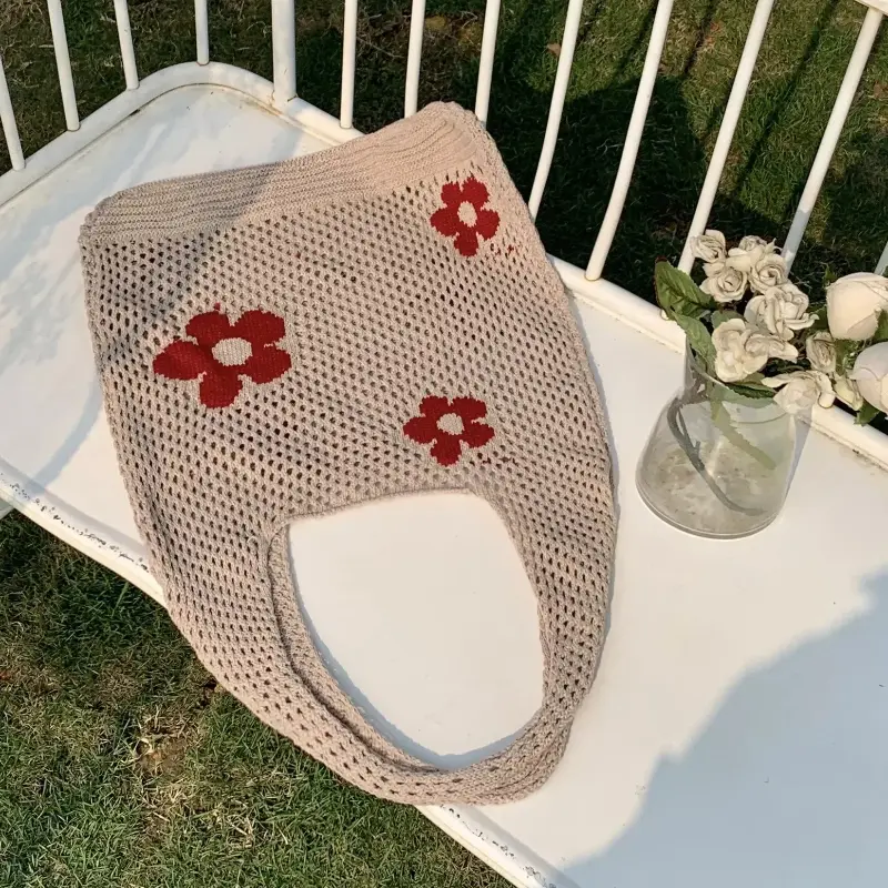 Ladies Retro Shoulder Bag Handbag for Women New Fashion Sweet Flower Mesh Beach Bags Tote Simple Large Capacity Shopping Bag