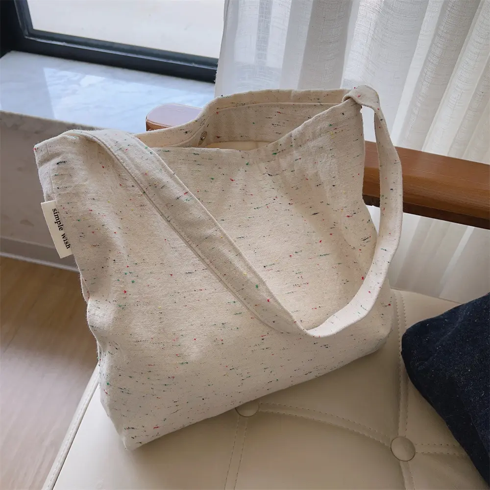 Canvas Shoulder Bag Women's Tote Bag Simple Casual Large Capacity Handbags for Women Travel Solid Shopper Bag