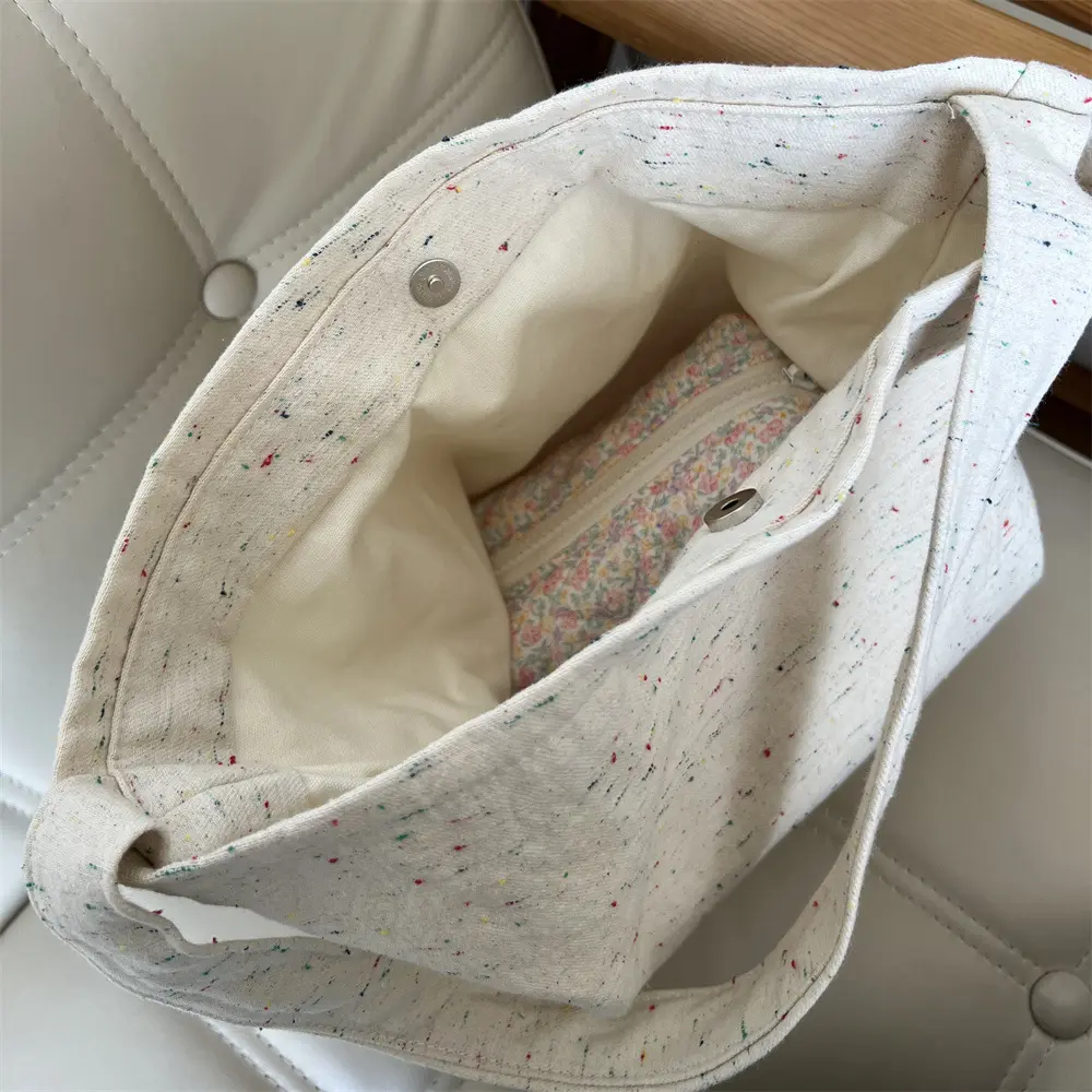 Canvas Shoulder Bag Women's Tote Bag Simple Casual Large Capacity Handbags for Women Travel Solid Shopper Bag