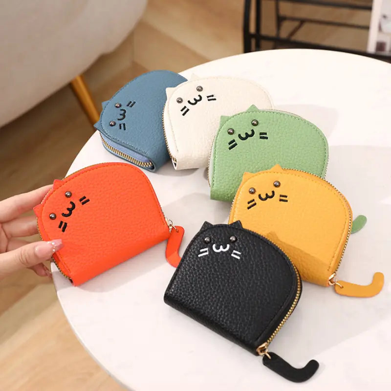 Women Small Wallet Cute Cat Girl PU Leather Coin Purse Female Hand Wallet Purse Elegant Short Card Holder Coin Mini Purse