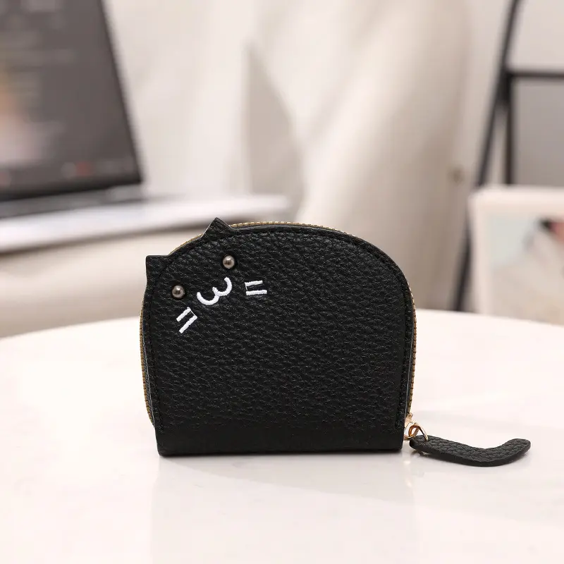 Women Small Wallet Cute Cat Girl PU Leather Coin Purse Female Hand Wallet Purse Elegant Short Card Holder Coin Mini Purse