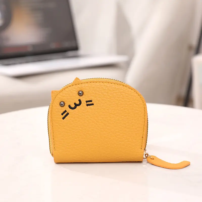 Women Small Wallet Cute Cat Girl PU Leather Coin Purse Female Hand Wallet Purse Elegant Short Card Holder Coin Mini Purse