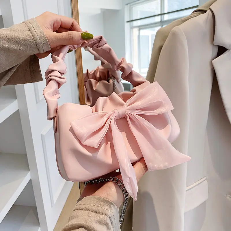 Fashion Tote bag Retro Handbags for Women Girl's Sweet Bow Single Shoulder Bag Chain Crossbody Bag Fold Purses and Handbag