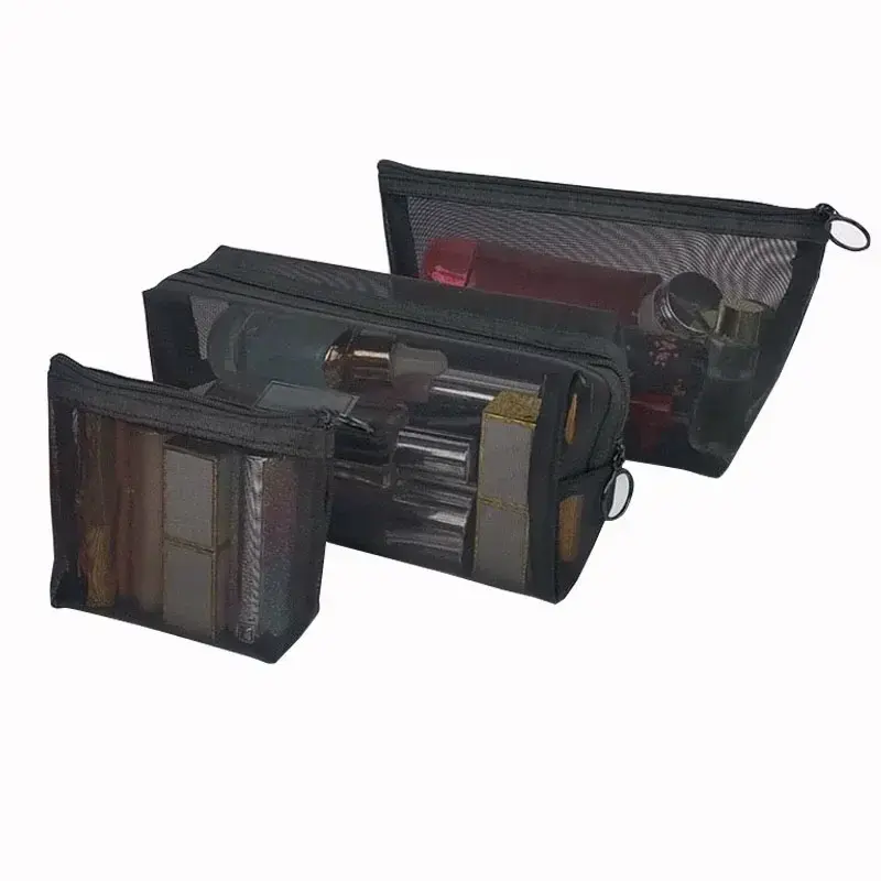 1PC Black Women Men Necessary Cosmetic Bag Transparent Travel Organizer Fashion Small Large Black Toiletry Bags Makeup Pouch