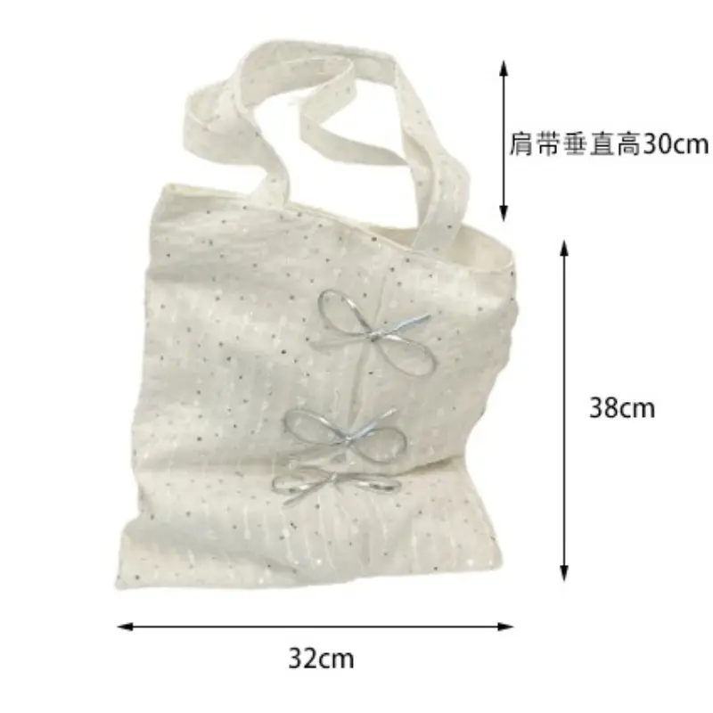 New Summer Sweet Bow Handbag Women's Large Capacity Shoulder Bag Outdoor Canvas Bag
