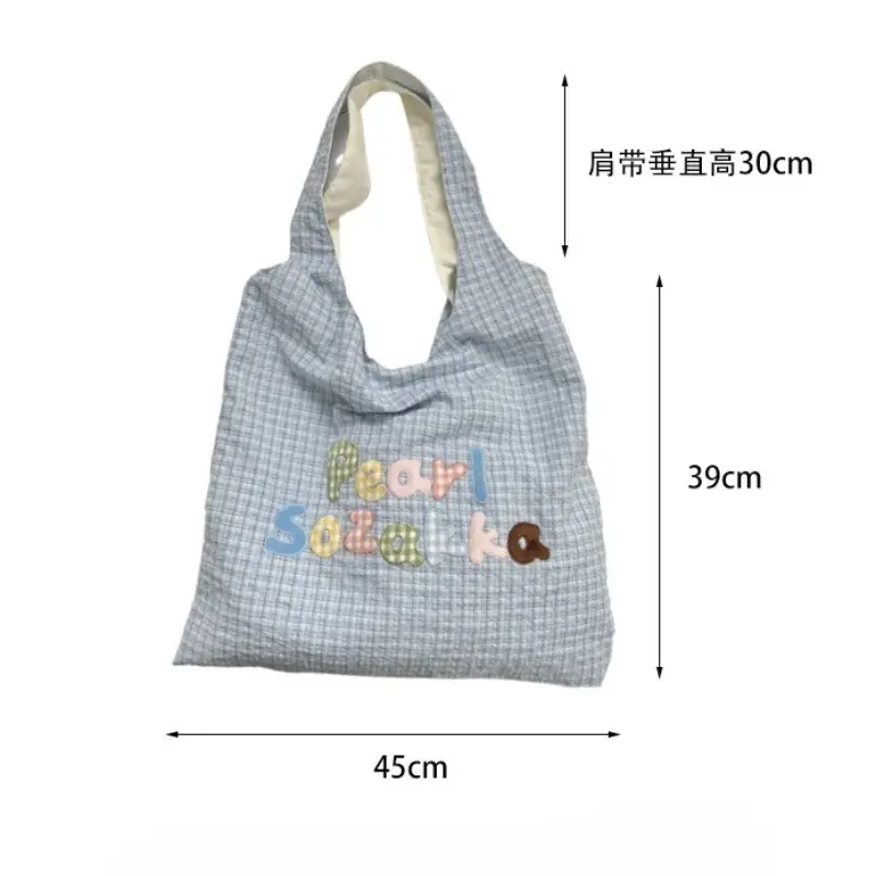 Letters Embroidered Plaid Single Shoulder Bag Women's Tote Bag Casual Large Capacity Handbags for Women Travel Shopping Bag