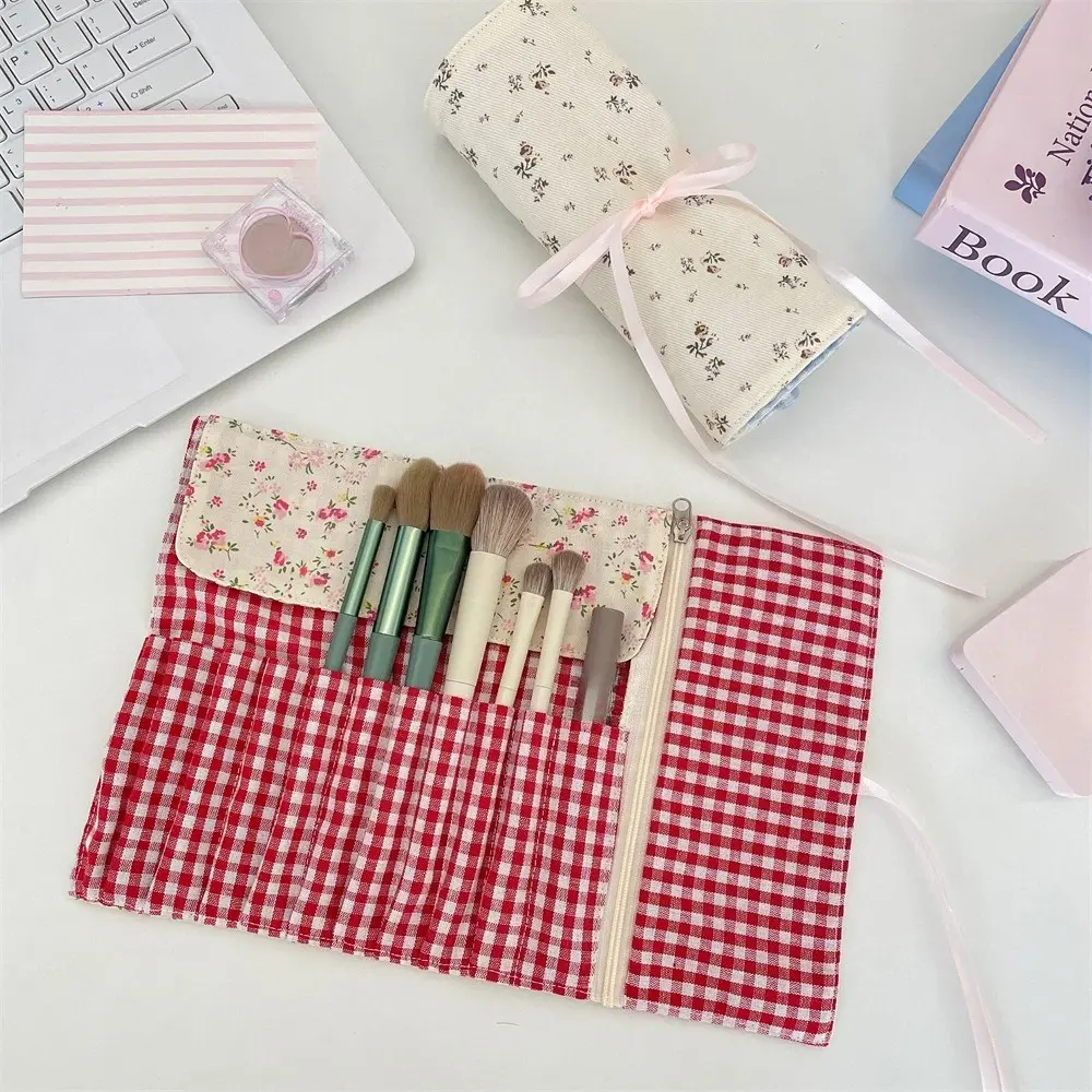 Fabric Floral Patterns Cosmetic Storage Bags Large Capacity Makeup Brushes Case Women Bag Travel Brush Holder Pen Case Box