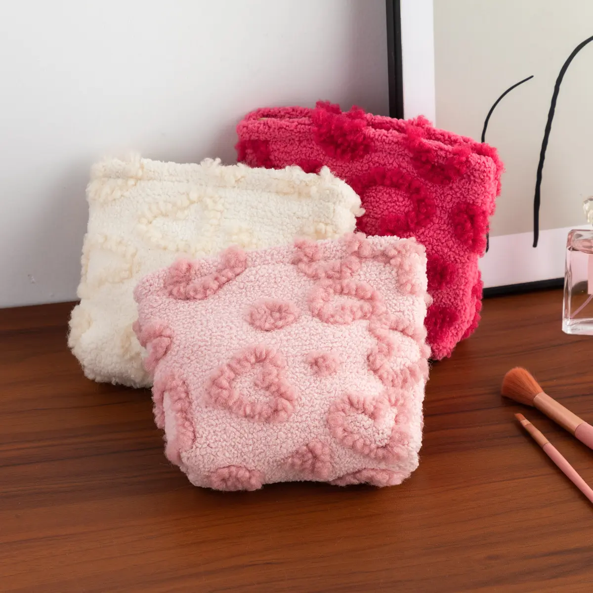 Cute Women Makeup Mini Bag Korean plush cute Portable Coin Purse Small Pouch Handbag Kawaii Female Cosmetic Storage Zipper Bag