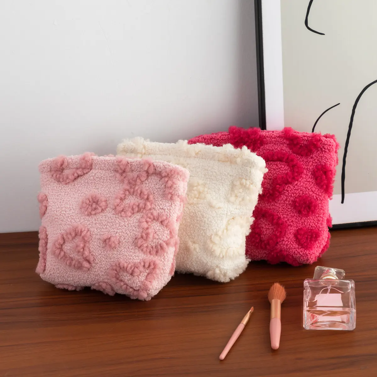 Cute Women Makeup Mini Bag Korean plush cute Portable Coin Purse Small Pouch Handbag Kawaii Female Cosmetic Storage Zipper Bag