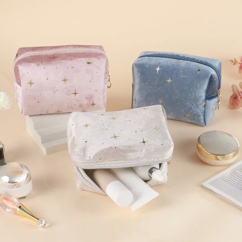 Soft Velvet Cosmetic Bag for Women Travel Portable Makeup Brush Lipstick Storage Organizer Pouch