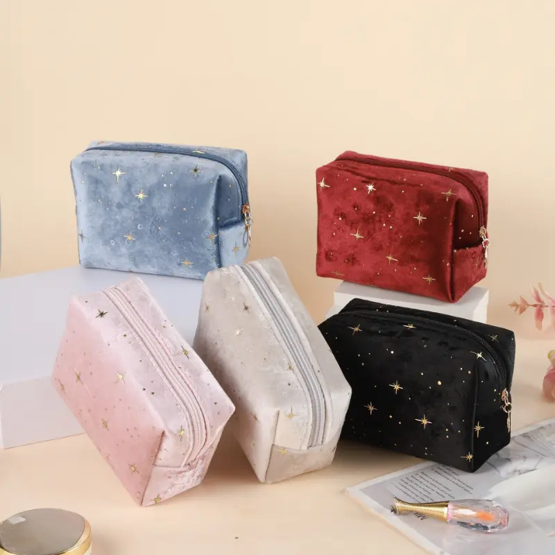 Soft Velvet Cosmetic Bag for Women Travel Portable Makeup Brush Lipstick Storage Organizer Pouch