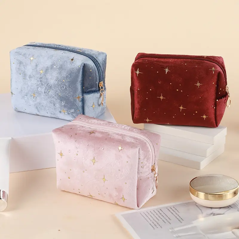 Soft Velvet Cosmetic Bag for Women Travel Portable Makeup Brush Lipstick Storage Organizer Pouch