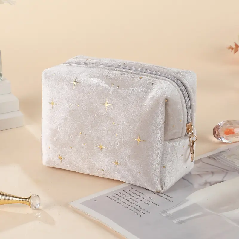 Soft Velvet Cosmetic Bag for Women Travel Portable Makeup Brush Lipstick Storage Organizer Pouch