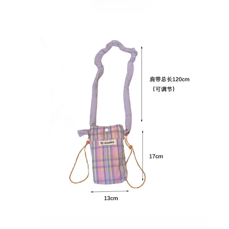 Korean Plaid Crossbody Bags for Women Small Shoulder Bag Phone Pouch Key Earphone Data Cable Bag