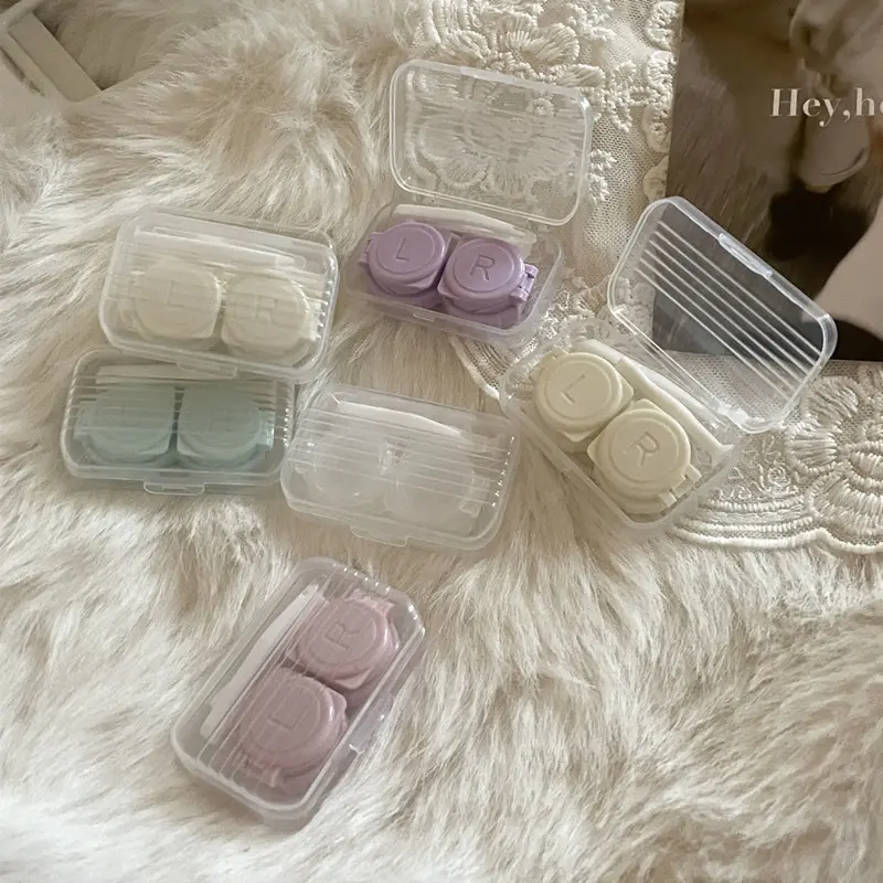 1pcs Transparent Contact Lens Case with Tweezers Suction Stick Set Portable Eye Contacts Holder Box