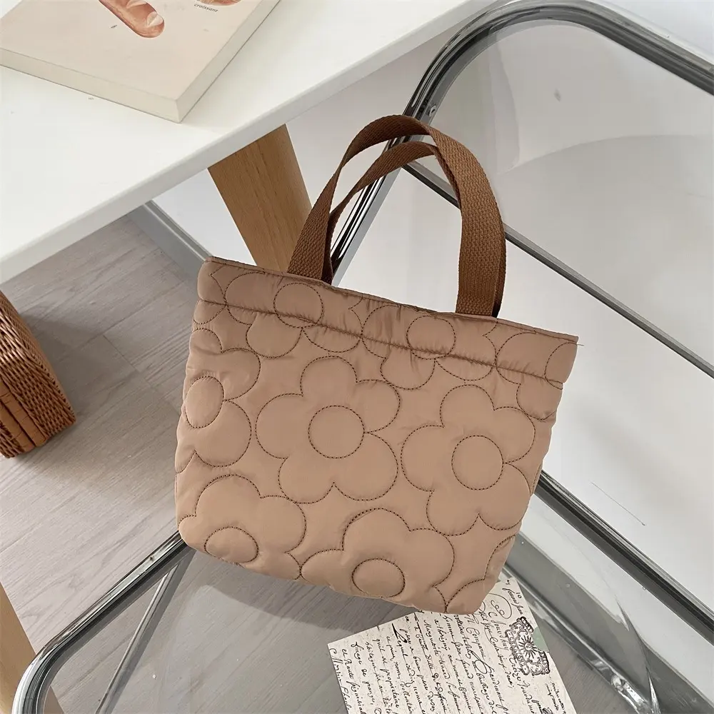 Cute Brown Floral Handbag Women Hand Bag Casual Tote Bag Student Shopping Bag for Women