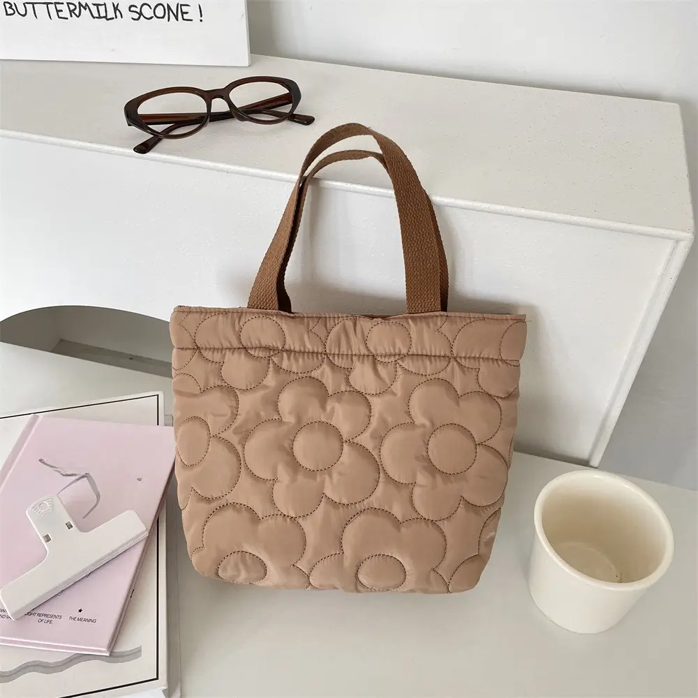 Cute Brown Floral Handbag Women Hand Bag Casual Tote Bag Student Shopping Bag for Women