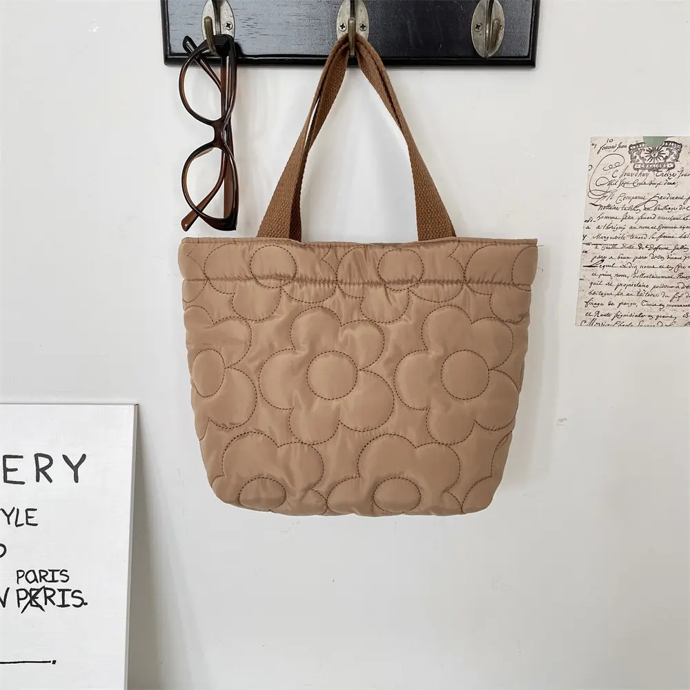Cute Brown Floral Handbag Women Hand Bag Casual Tote Bag Student Shopping Bag for Women