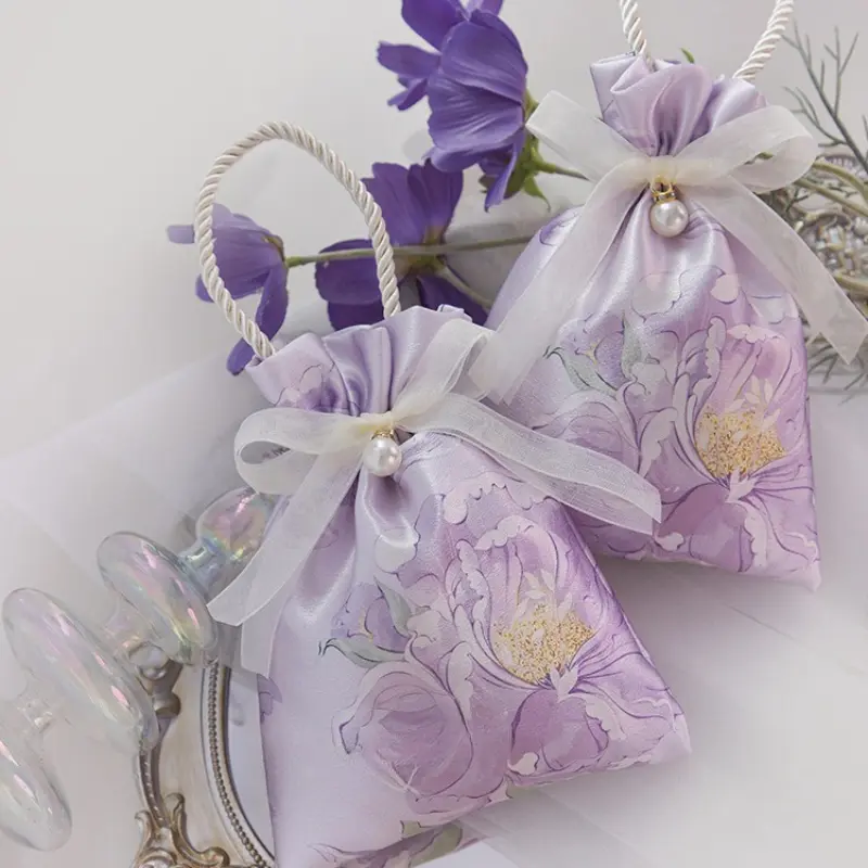 Beautiful Bow Flower Drawstring Gift Tote Bag Pouch Ladies Wedding Holiday Party Candy Jewelry Lipstick Gift Organizer Handbag