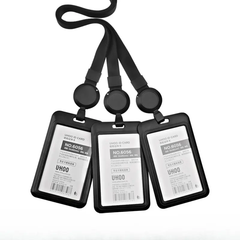 1 PCS Black Work Card Badge Holder Office Staff Employees ID Card Pass Name Work Card Cover Case Sleeve with Lanyard