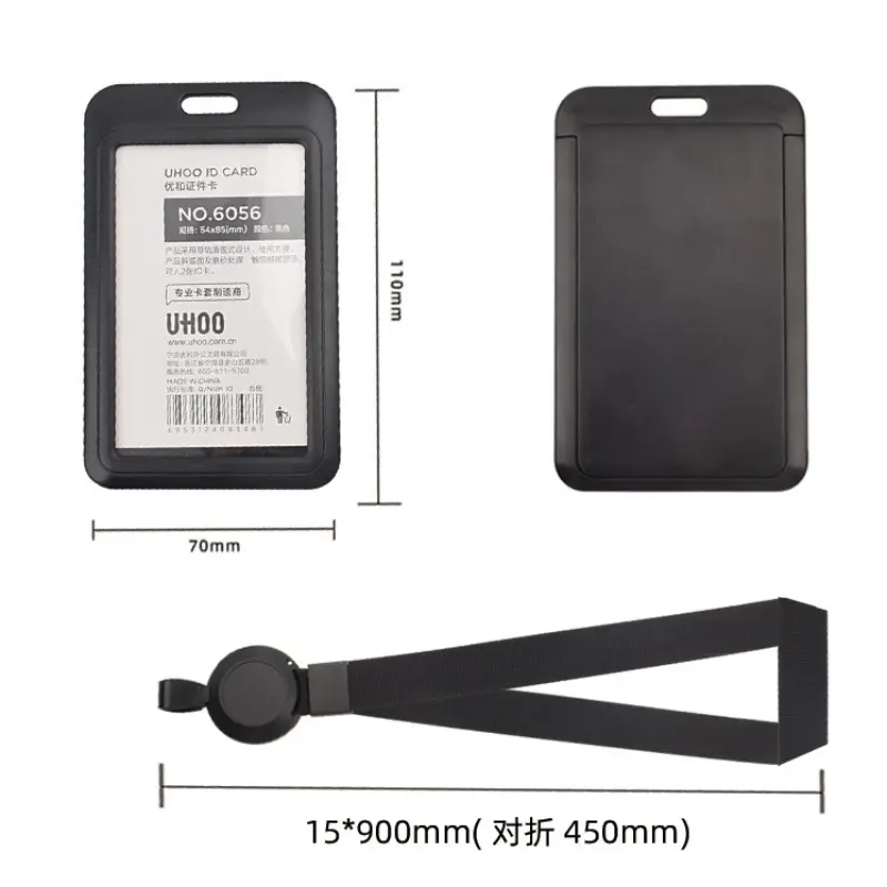 1 PCS Black Work Card Badge Holder Office Staff Employees ID Card Pass Name Work Card Cover Case Sleeve with Lanyard