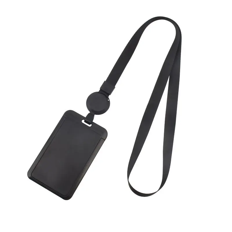 1 PCS Black Work Card Badge Holder Office Staff Employees ID Card Pass Name Work Card Cover Case Sleeve with Lanyard