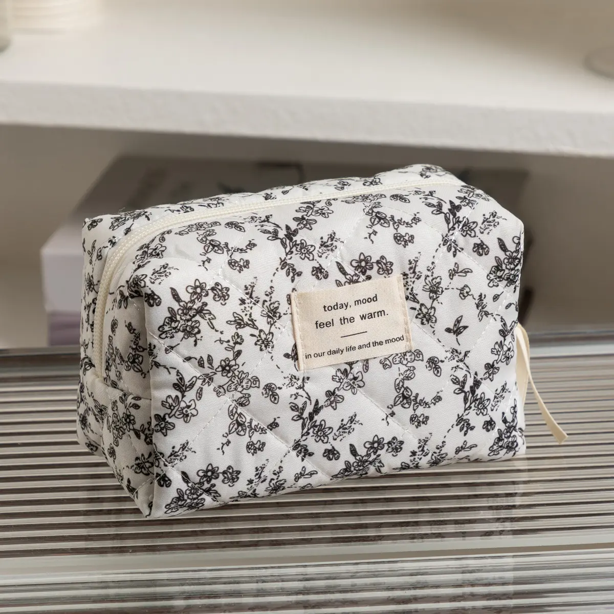 Fashion Black Flower Women Cosmetic Bags Handbag Travel Organizer Cosmetic Makeup Storage Pouch Portable Zipper Tote Bag
